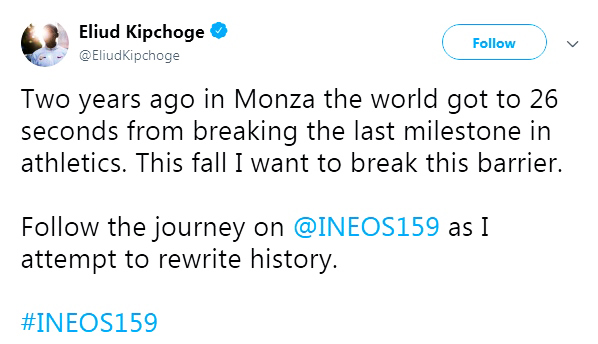Eliud Kipchoge quyết xô đổ kỷ lục lịch sử chạy marathon dưới 2 giờ